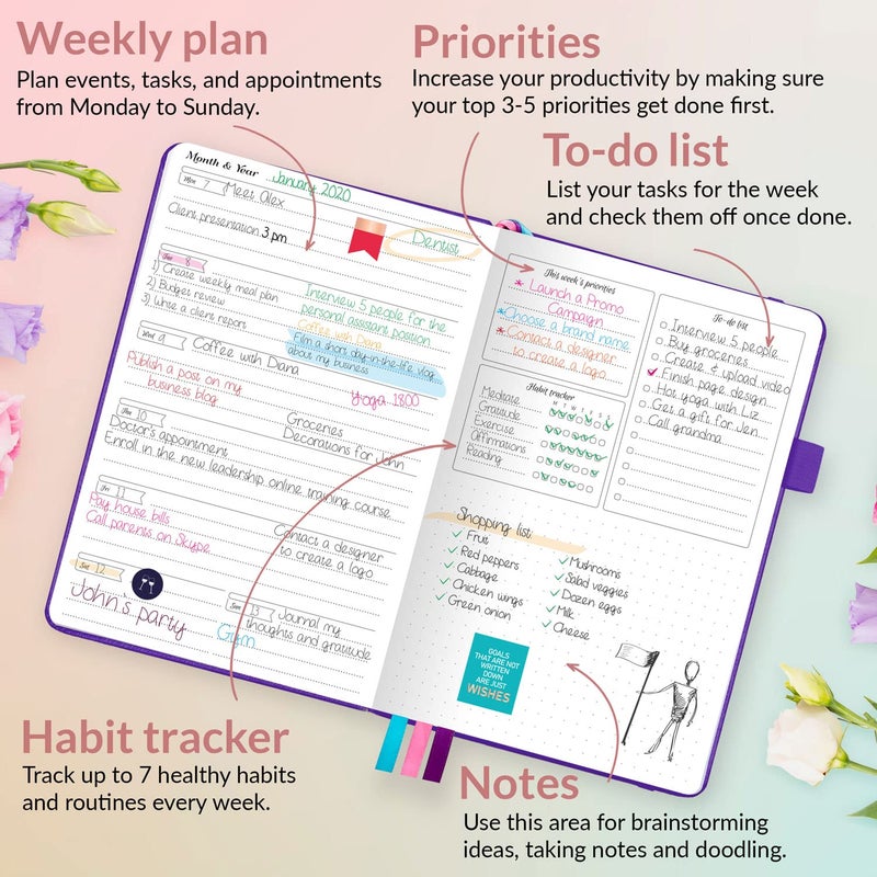 GoGirl Planner and Organizer for Women â€“ Compact Size Weekly Planner, Goals Journal & Agenda to Improve Time Management, Productivity & Live Happier. Undated â€“ Start Anytime, Lasts 1 Year â€“ Purple - Image 3